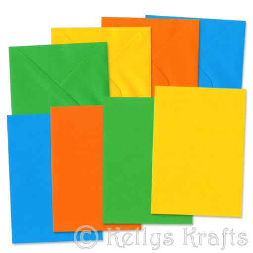 (image for) Set of 4 Bright Coloured A6 Card Blanks + Envelopes