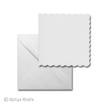 White 5"x5" Square Scalloped Edge Card Blank + Envelope (Pack of 1) - Click Image to Close