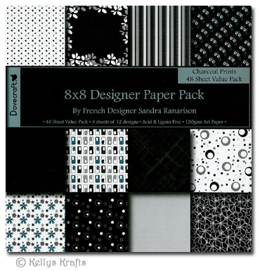 8 x 8 Patterned Papers - Dovecraft, Charcoal (48 Sheets)