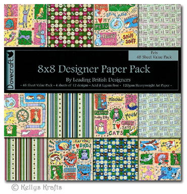 (image for) 8 x 8 Patterned Papers - Dovecraft, Pets (48 Sheets)