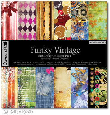 8 x 8 Patterned Papers - Dovecraft, Funky Vintage (48 Sheets)