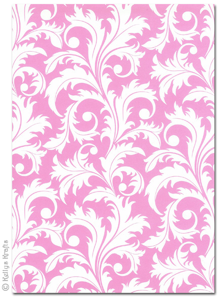 A4 Patterned Card - Vines, White on Pink (1 Sheet)