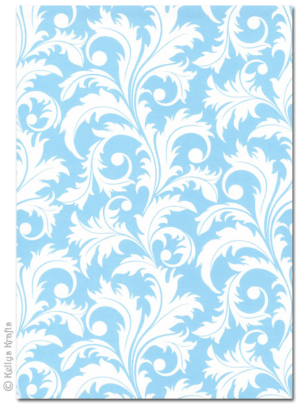 A4 Patterned Card - Vines, White on Blue (1 Sheet)
