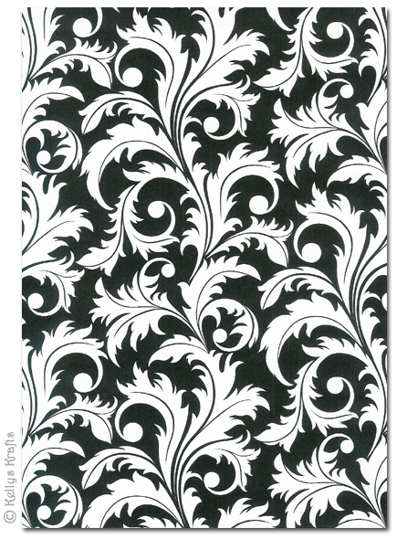 A4 Patterned Card - Vines, White on Black (1 Sheet)