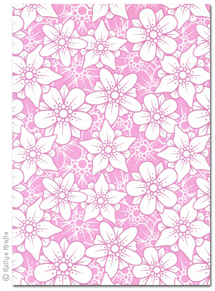 A4 Patterned Card - Flowers, Pink and White (1 Sheet)