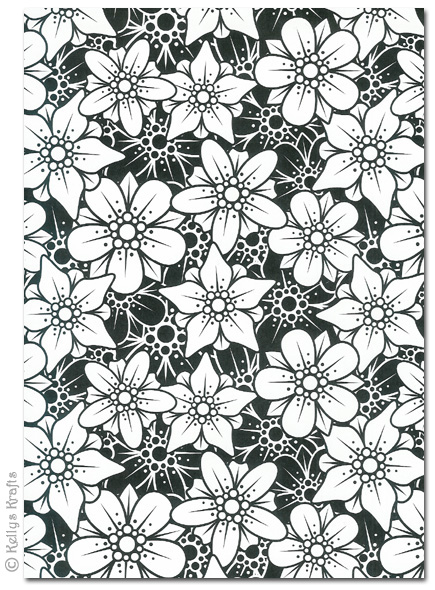 A4 Patterned Card - Flowers, Black and White (1 Sheet)