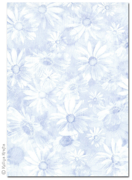A4 Patterned Card - Floral, Blue and White (1 Sheet)