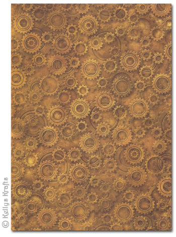 (image for) A4 Patterned Card - Cogs & Gears, Gold (1 Sheet)