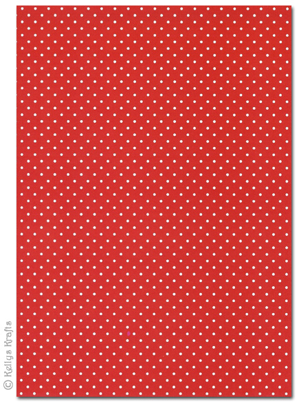 A4 Patterned Card - Polkadots, White Spots on Red (1 Sheet)