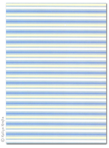 A4 Patterned Card - Stripes in Blue, Yellow + White (1 Sheet)