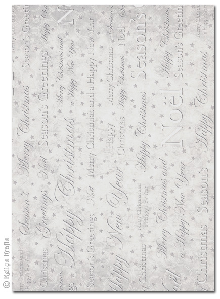 A4 Patterned Card - Grey Christmas Writing/Text (1 Sheet)
