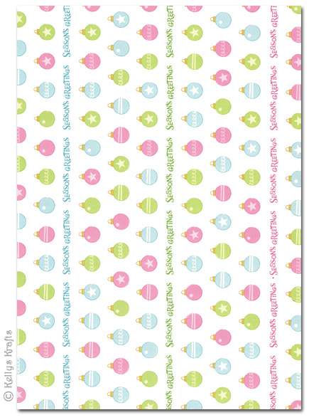 A4 Patterned Card - Candy Christmas Baubles + Text (1 Sheet)