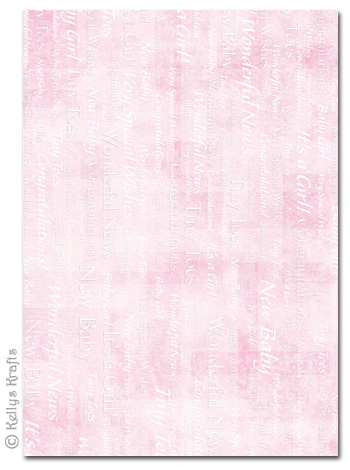 A4 Patterned Card - Baby Wording, Pink (1 Sheet)