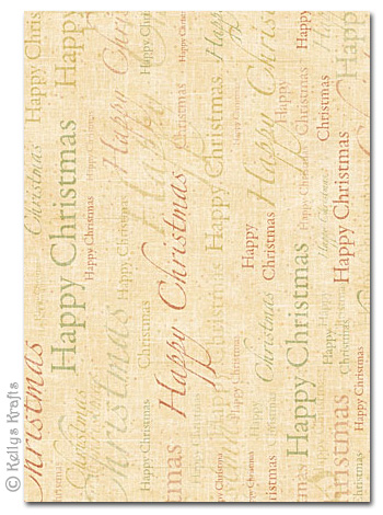 A4 Patterned Card - Cream Christmas Writing/Text (1 Sheet)