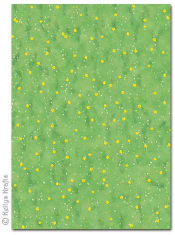 A4 Patterned Card - Meadow, Green with Buttercups (1 Sheet)