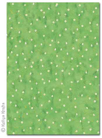 A4 Patterned Card - Meadow, Green with Daisies (1 Sheet)