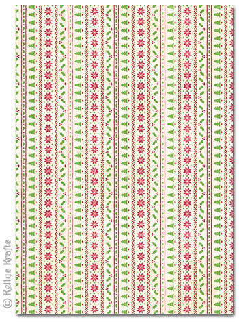A4 Patterned Card - Christmas Borders on Cream (1 Sheet)