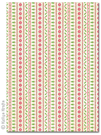 (image for) A4 Patterned Card - Christmas Borders on Cream (1 Sheet)