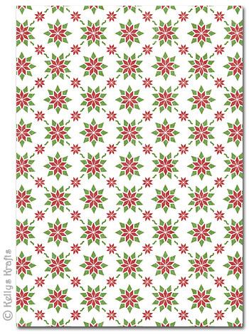 A4 Patterned Card - Large Poinsettia on White (1 Sheet)