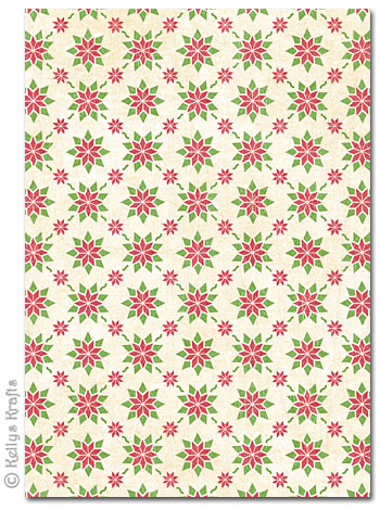 A4 Patterned Card - Large Poinsettia on Cream (1 Sheet)