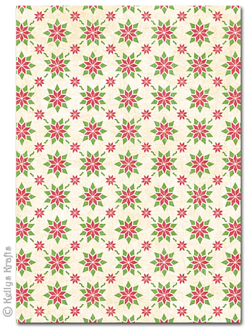 (image for) A4 Patterned Card - Large Poinsettia on Cream (1 Sheet)