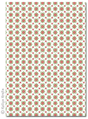 A4 Patterned Card - Small Poinsettia on White (1 Sheet)