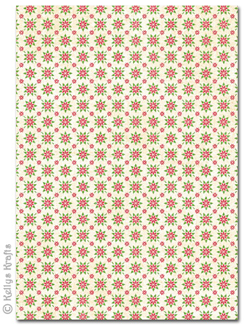 A4 Patterned Card - Small Poinsettia on Cream (1 Sheet)
