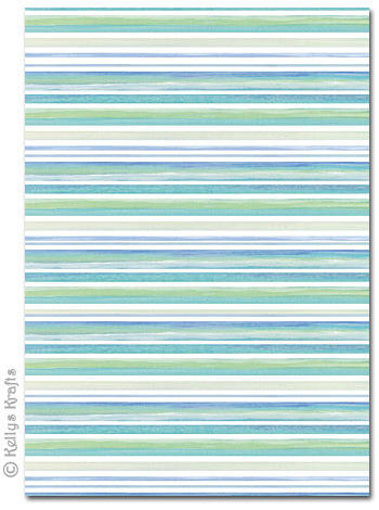 A4 Patterned Card - Stripes in Blue, Green + White (1 Sheet)
