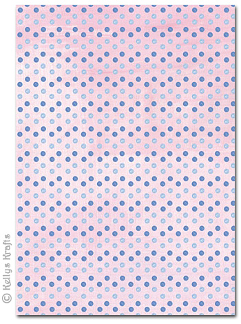 A4 Patterned Card - Blue Polka Dot Spots on Pink (1 Sheet)