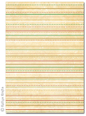 (image for) A4 Patterned Card - Stripes + Dashes, Red/Green/Cream (1 Sheet)