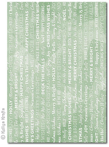 A4 Patterned Card - Christmas Writing, White on Light Green (1 Sheet)