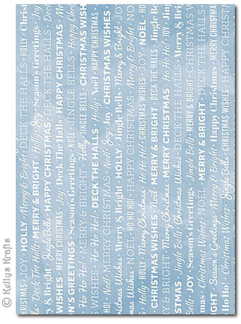 A4 Patterned Card - Christmas Writing, White on Light Blue (1 Sheet)
