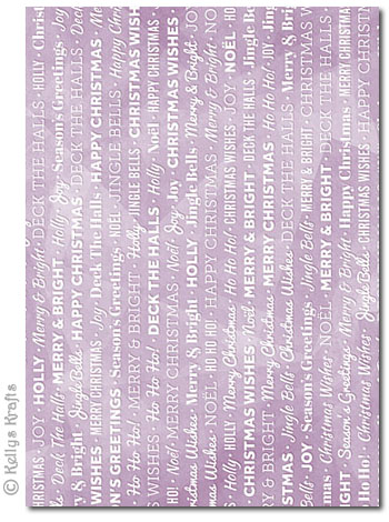 A4 Patterned Card - Christmas Writing, White on Light Purple (1 Sheet)