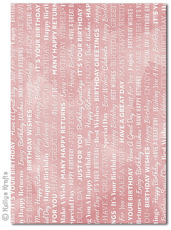 A4 Patterned Card - Birthday Wording, White on Pale Red (1 Sheet)
