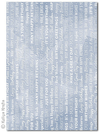 A4 Patterned Card - Birthday Wording, White on Pale Blue (1 Sheet)