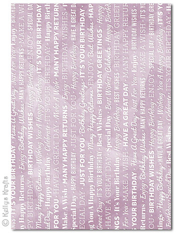 A4 Patterned Card - Birthday Wording, White on Pale Purple (1 Sheet)