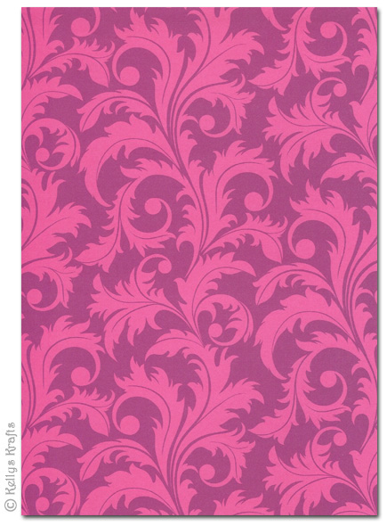 A4 Patterned Card - Vines, Pink on Dark Pink (1 Sheet)