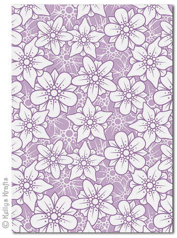 A4 Patterned Card - Flowers, Lilac and White (1 Sheet)