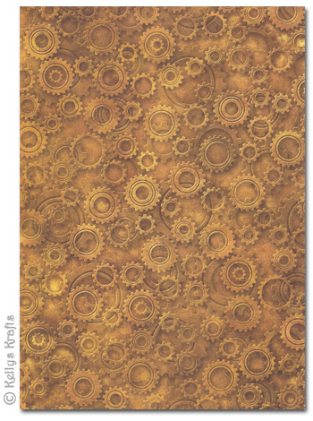 A4 Patterned Card - Cogs & Gears, Gold (1 Sheet)