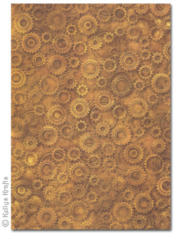 (image for) A4 Patterned Card - Cogs & Gears, Gold (1 Sheet)