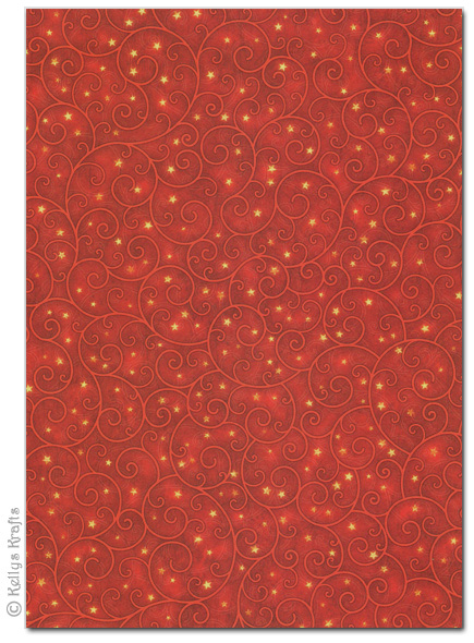 (image for) A4 Patterned Card - Red Scroll/Swirl Design (1 Sheet)