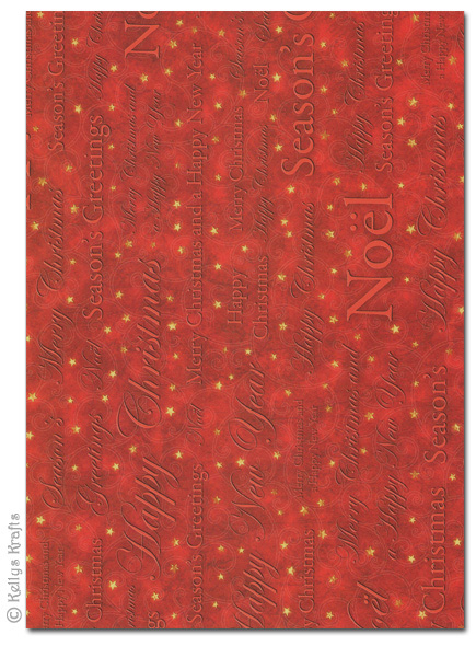 A4 Patterned Card - Red Christmas Writing/Text (1 Sheet)