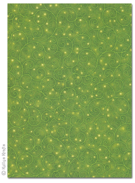 A4 Patterned Card - Green Scroll/Swirl Design (1 Sheet)