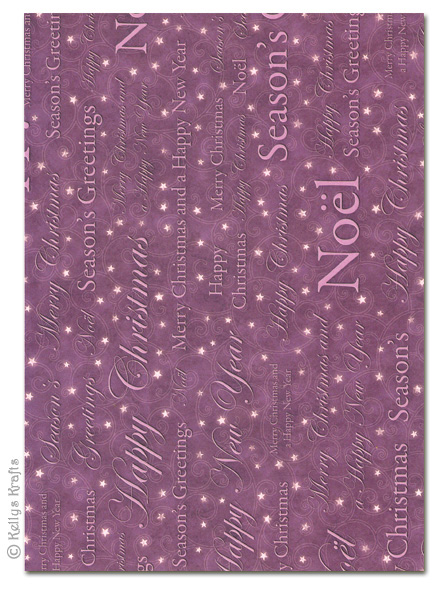 (image for) A4 Patterned Card - Purple Christmas Writing/Text (1 Sheet)