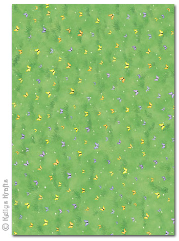 (image for) A4 Patterned Card - Meadow, Green with Butterflies (1 Sheet)