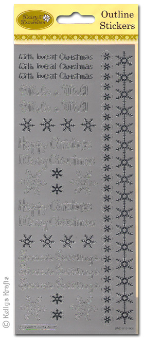 Peel Off Outline Stickers - Sentiments & Snowflakes, Silver (1 Sheet)