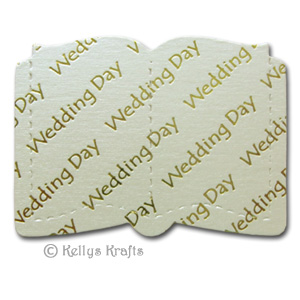 Open Book Die Cut Shape - Wedding Day, Cream with Gold Text