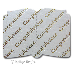 Open Book Die Cut Shape - Congratulations, Ivory with Gold Text