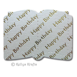Open Book Die Cut Shape - Happy Birthday, Ivory with Gold Text