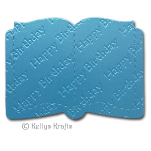 Open Book Die Cut Shape - Happy Birthday, Blue with Clear Text